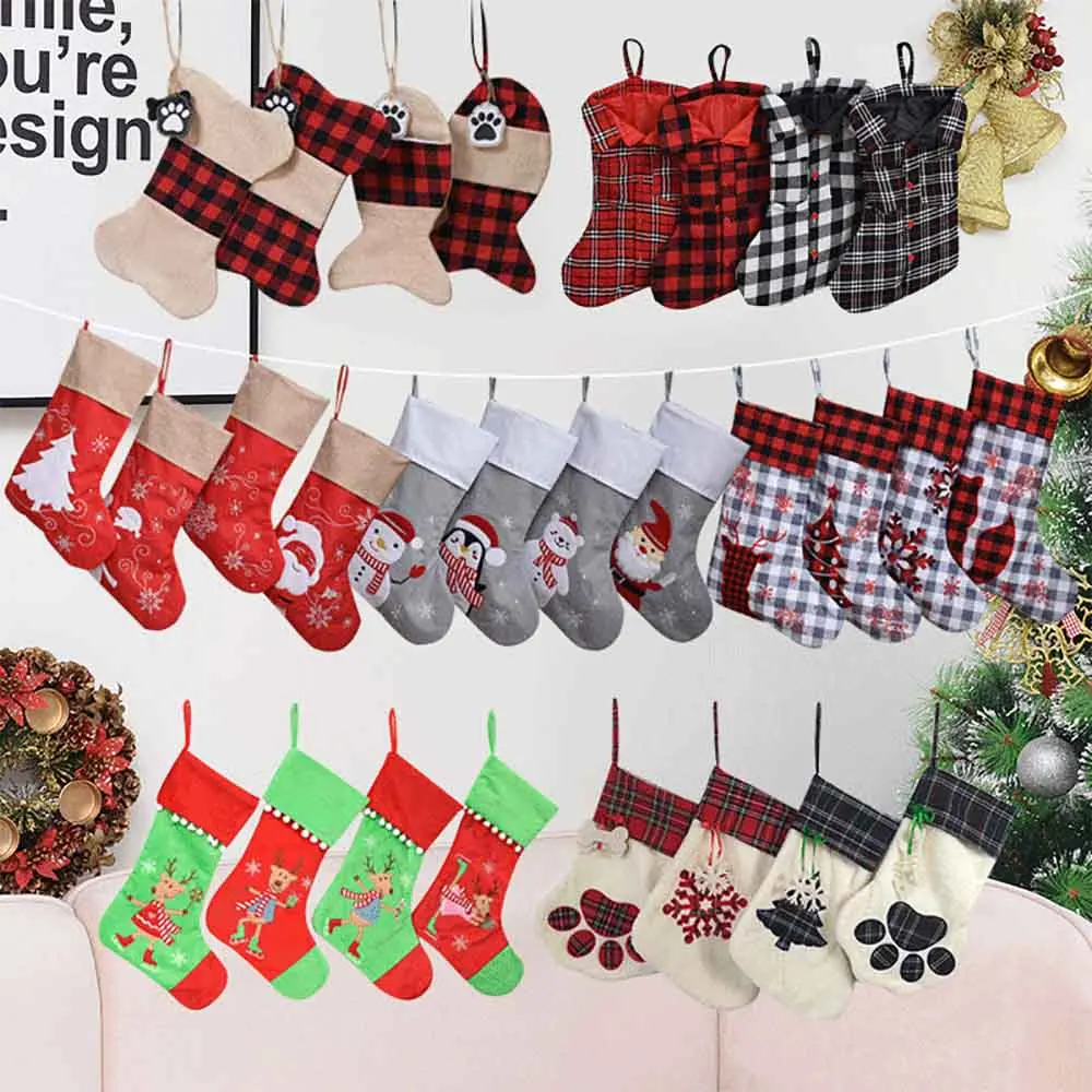 

Large Christmas Socks Decoration Santa Elk Snowflake Fabric Socks Gift Bag for Children Fireplace Christmas Tree Decoration