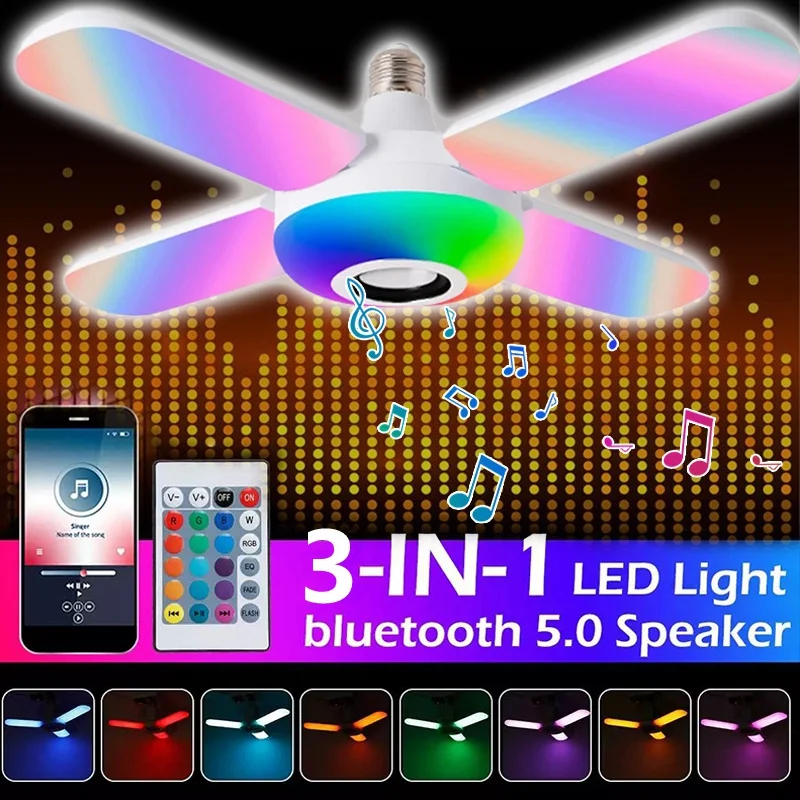 

RGB Four-leaf Bluetooth Music Light 50W Intelligent Remote Control Audio Colorful Foldable Music Bulb Light