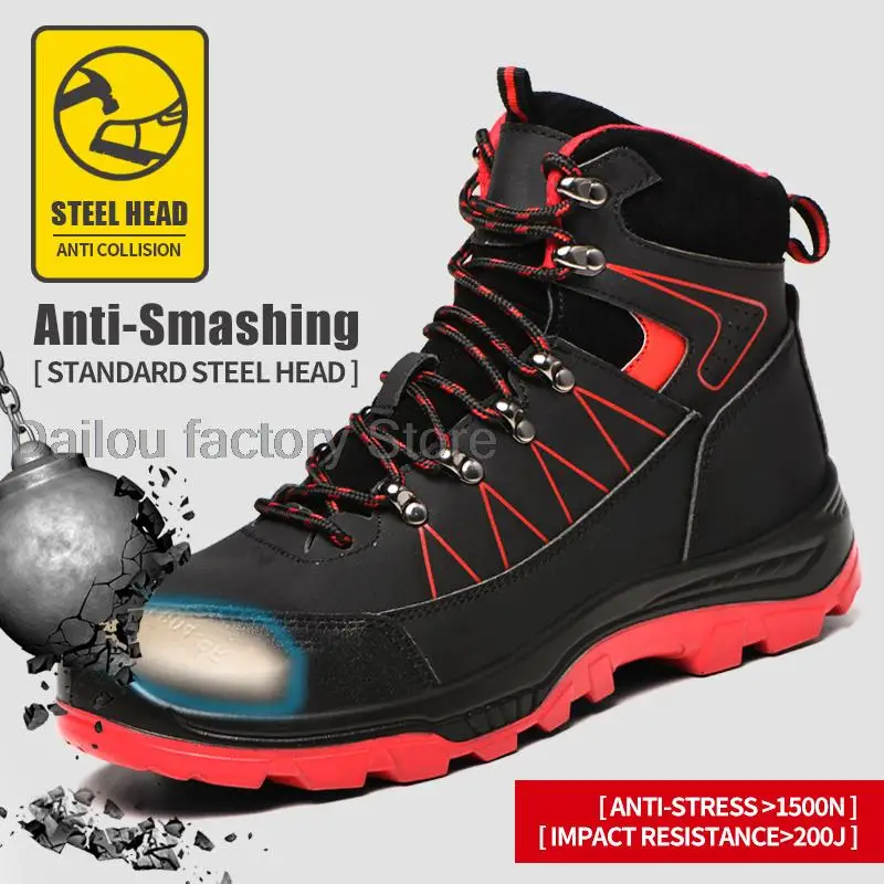 

Work Safety Shoes High Top Sneakers Fashion Anti-Piercing Work Boots Breathable Indestructible Shoes for Man Safety Boots 2021