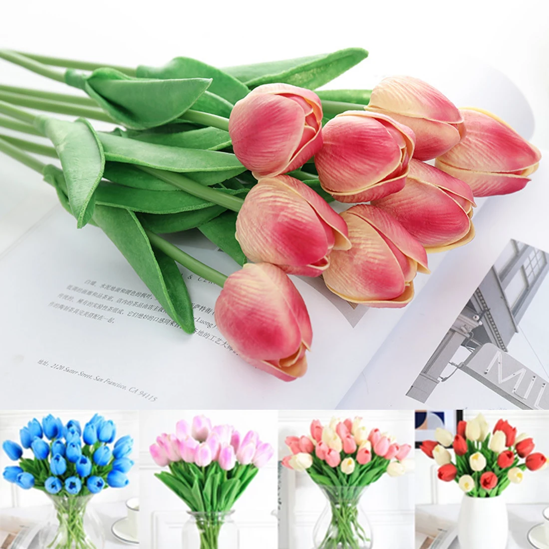 

2021 nww 10PCS Tulip Artificial Flower Real Touch Artificial Bouquet Fake Flower for Wedding Decoration Flowers Home Garen Decor