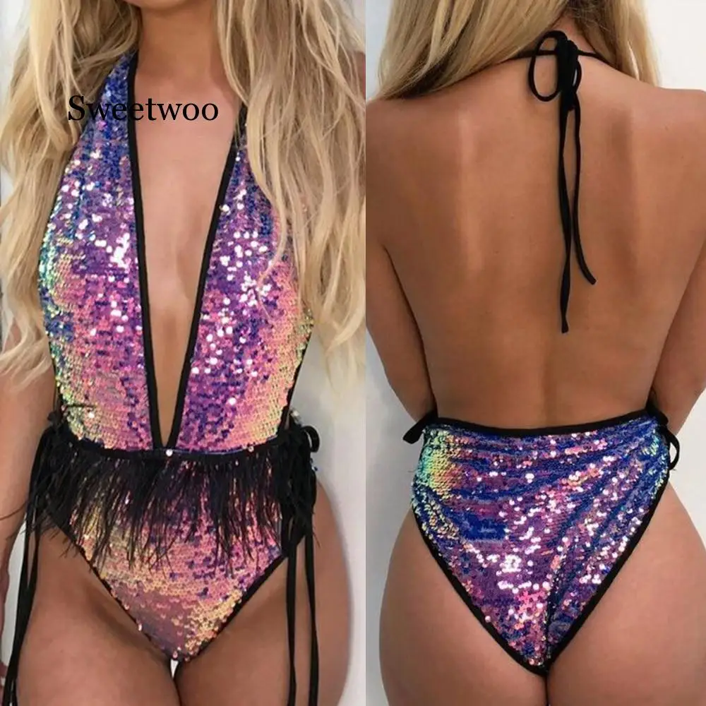 

2020 Swimwear Women Sexy Swimsuit Beachwear Halter Backless Push-up Pad Bikini
