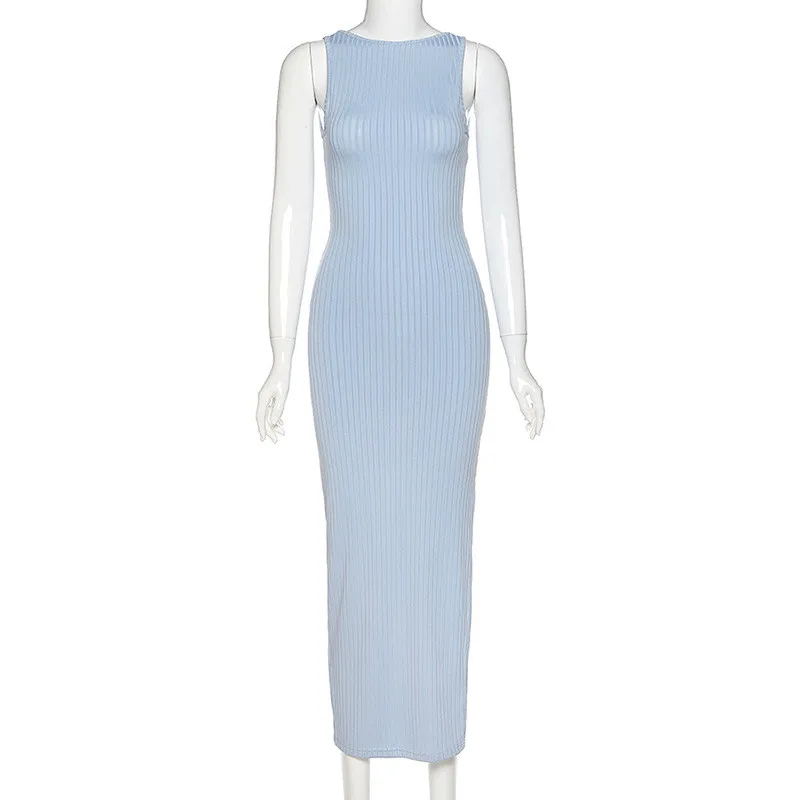 

DA 2021 Sleeveless Hollow Out Slit Sexy Maxi Dress Summer Women Fashion Streetwear Outfits Sundress Slim Undefined Vestidos