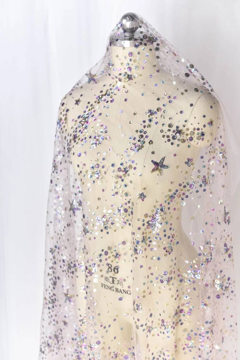 pink 130 см Ширина блесток вышивка блеск тюль сетка для банкета Вечеринка свадьба Сценическое платье вуаль украшение ткань - Цвет: pink
