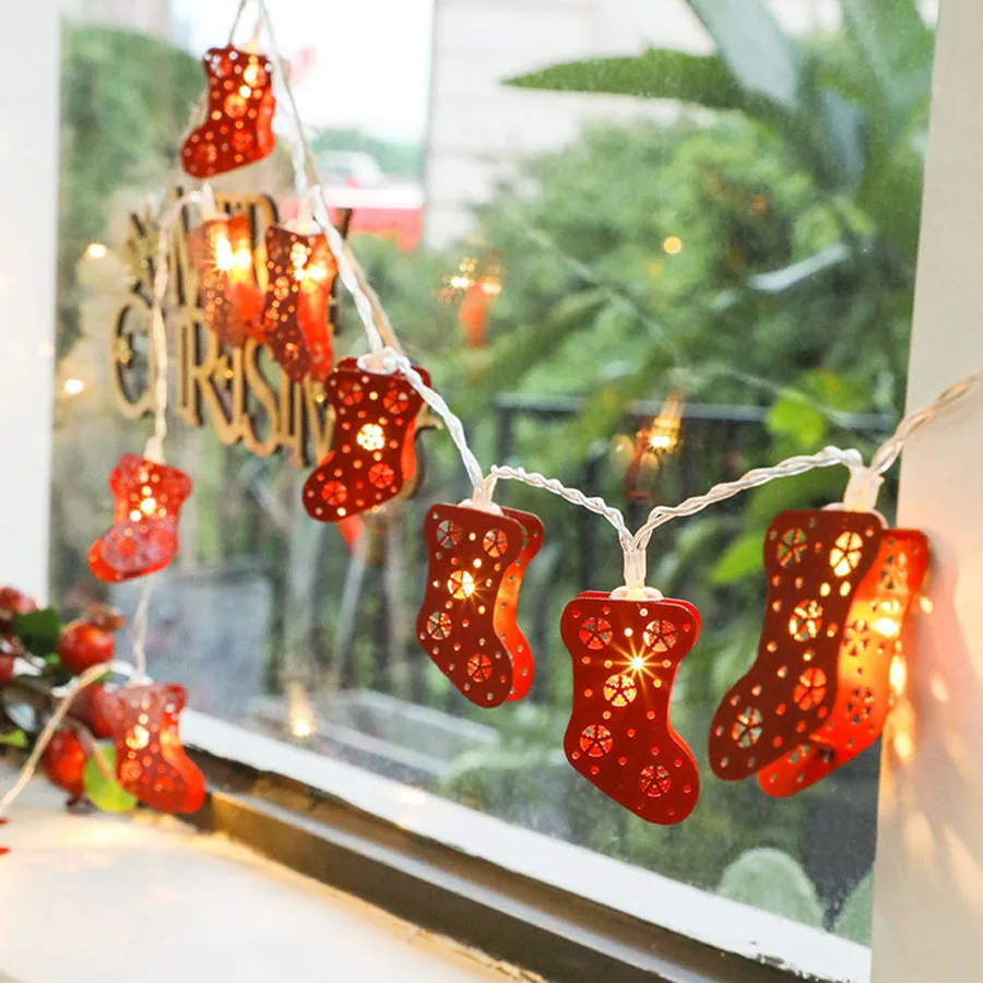 

Christmas String Light 20 LED 3M Iron Red Socks Fairy Light Battery Operated Christmas Decoration Garland Light For Bedroom Xmas