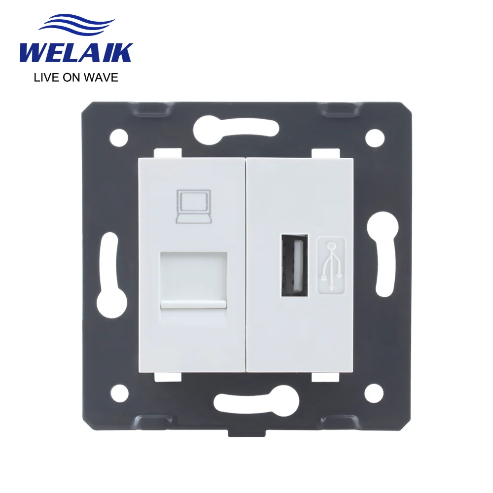 WELAIK ЕС Стандартный RJ45 CAT6 стеной компьютерная 5V 2.1A 2100mA USB гнездо &quotсделай сам&quot