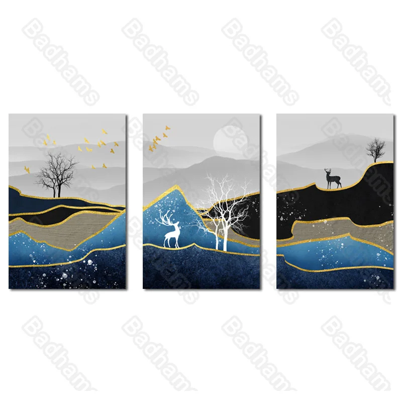 

Winter Forest Animal and Plant Landscape Painting Living Room Decoration Painting Nordic Style Sofa Background Wall Abstract