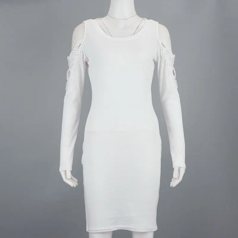 Sexy Women Ladies Bodycon Long Sleeve Mini Dress Solid White Hollow Party Casual Jumper Short | Женская одежда