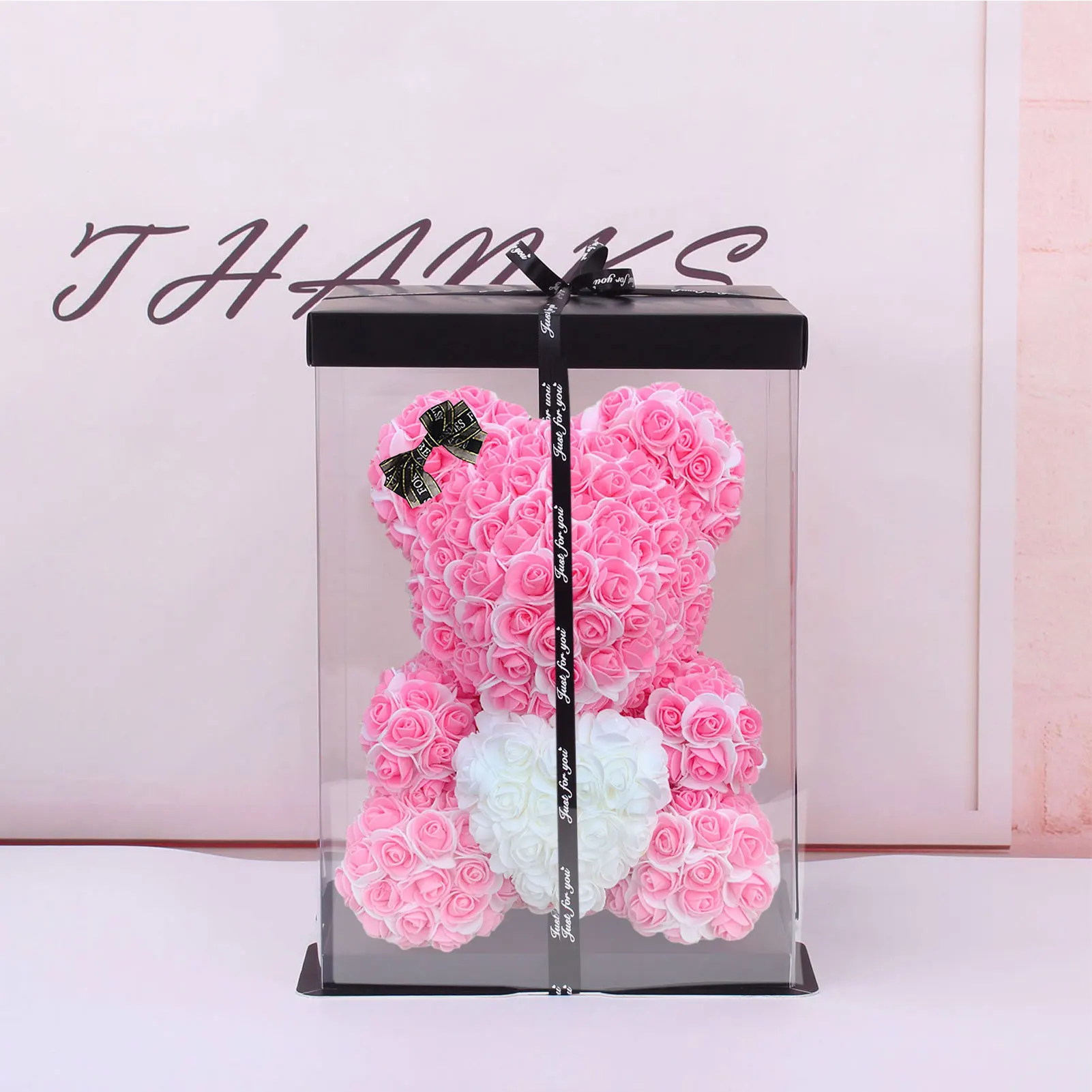 

25cm Rose Bear With Box Artificial PE Flower Bear Rose Valentine's Day For Girlfriend Women Wife Mother's Day Gifts Home Decor