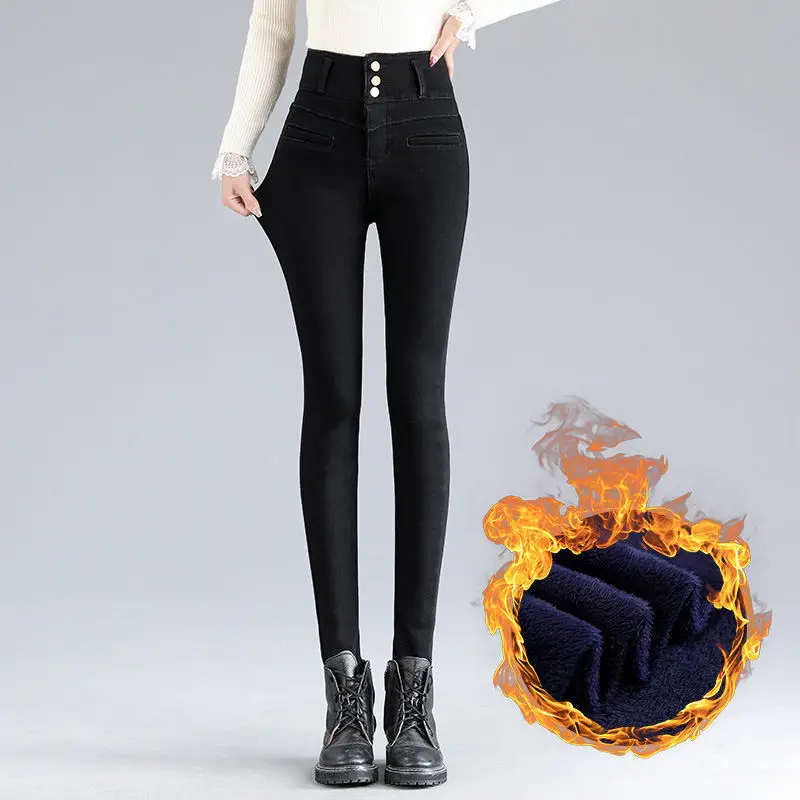 

2020 Women Winter Fleece Jeans New Solid Warm Thicken Denim Pencil Pants Fashion Skinny Jean Pants Sexy Slim Trousers plus size