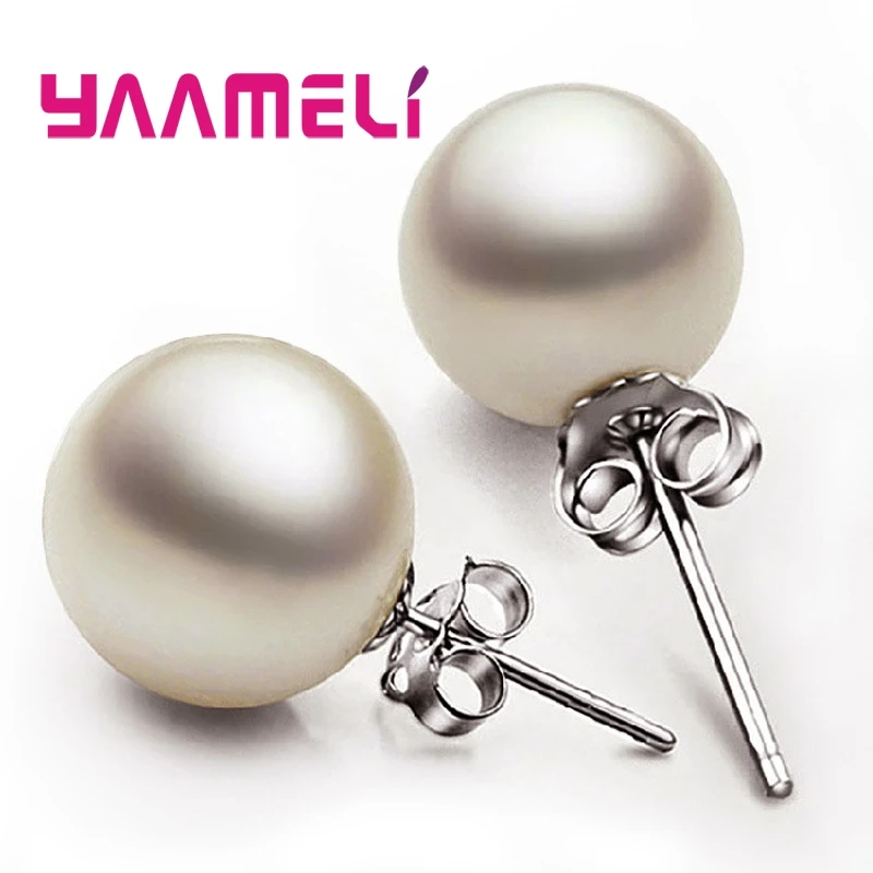 Женские серьги-гвоздики из серебра 925 пробы с жемчугом 8 мм | Украшения и