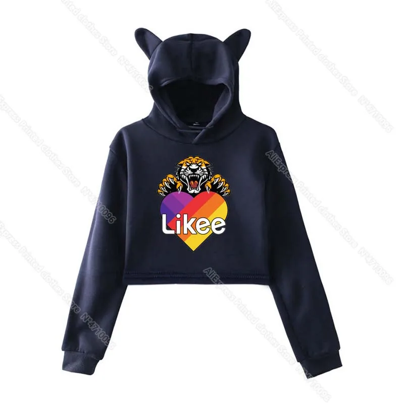 

Girls Pink Cat Ear LIKEE Hoodies Cat Crop Top Likee App Hoodie Women Cartoon Unicorn Fox Sweatshirt Female Harajuku Streetwear