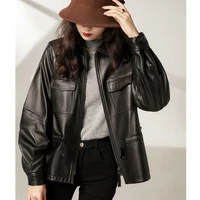 ol real sheepskin leather coats jackets women ladies genuine leather motorcycle turn down collar jacket autumn outerwear