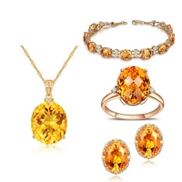 fashion earrings rings necklace bracelet 925 silver jewelry set oval citrine zircon gemstone accessories for women wedding party