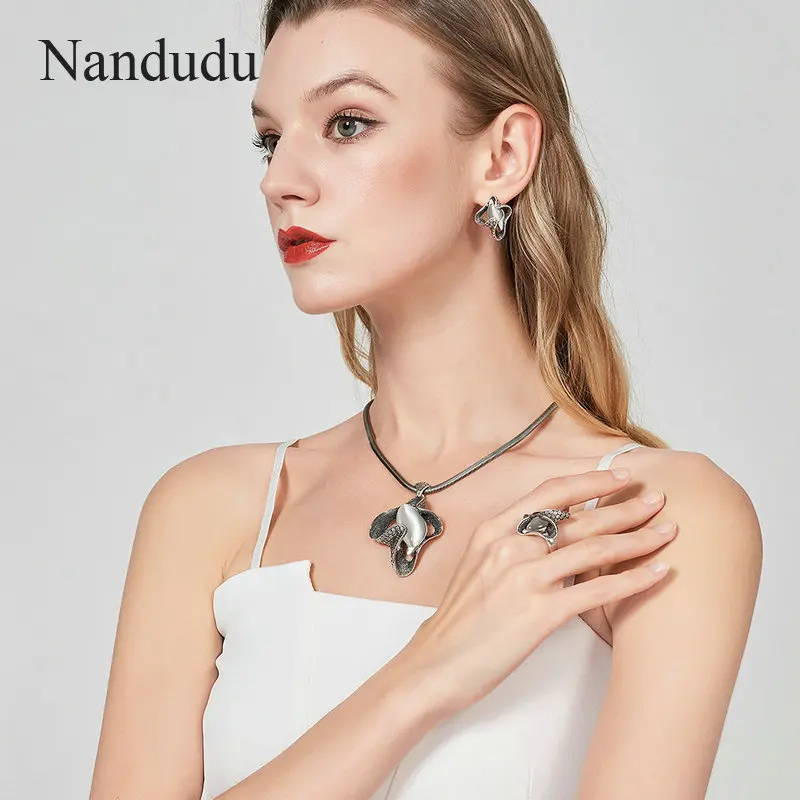 Nandudu, Ретро стиль, металл, с опалом, камень, пентант, ожерелье, серьги, кольца, ювелирные наборы, рок, панк стиль, ювелирная серия для женщин, подарок