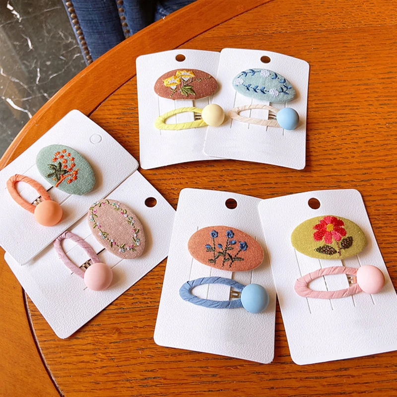 Детские заколки для волос SHUANGR 2 шт./лот простая Модная красочная вышитая