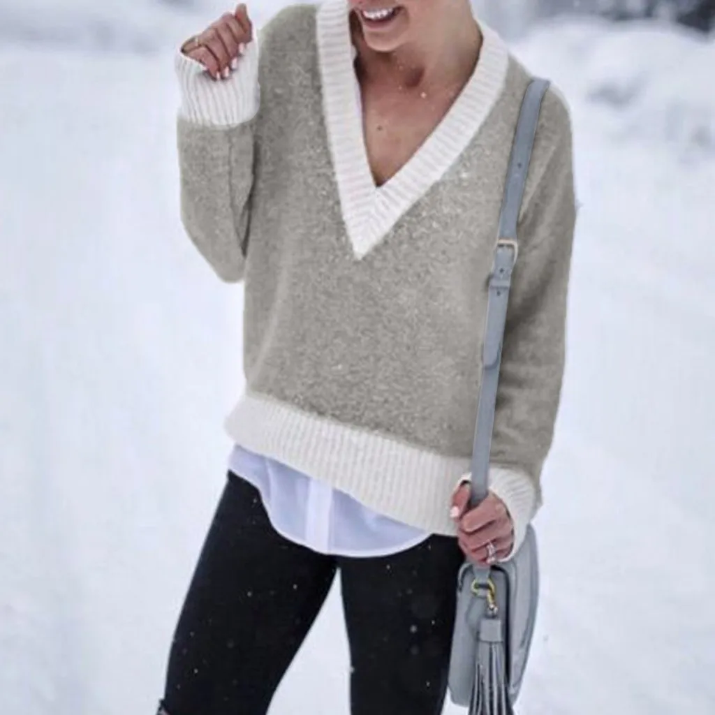 Женский свитер Однотонный с V образным вырезом вязаная куртка топы Кардиган