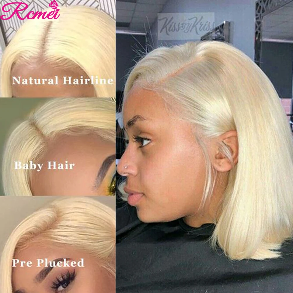 

13x4 180% 613 Blonde Short Bob Wigs Lace Human Hair Wigs Pre Plucked With Baby Hair Brazilian Straight Remy Hair Lace Bob Wig