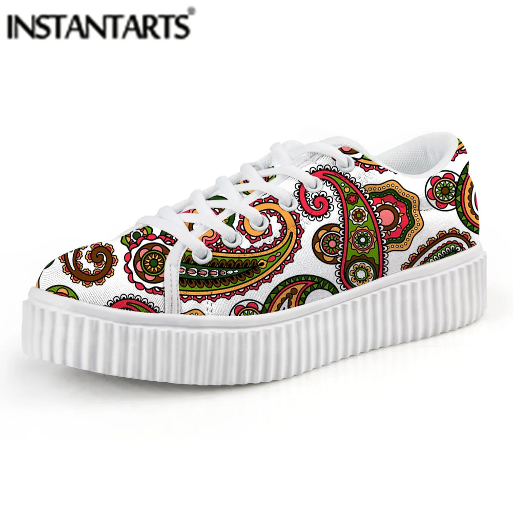 

INSTANTARTS Fashion Lace Up Platform Women's Shoes Pretty Mandala Paisley Flower Pattern Ladies Flat Shoes Comfort Sneakers 2021