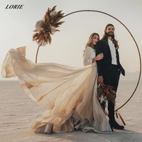 lorie satin bodycon wedding dresses long sleeves o neck boho bridal gowns with a line tulle skirt formal gown vestidos de novia
