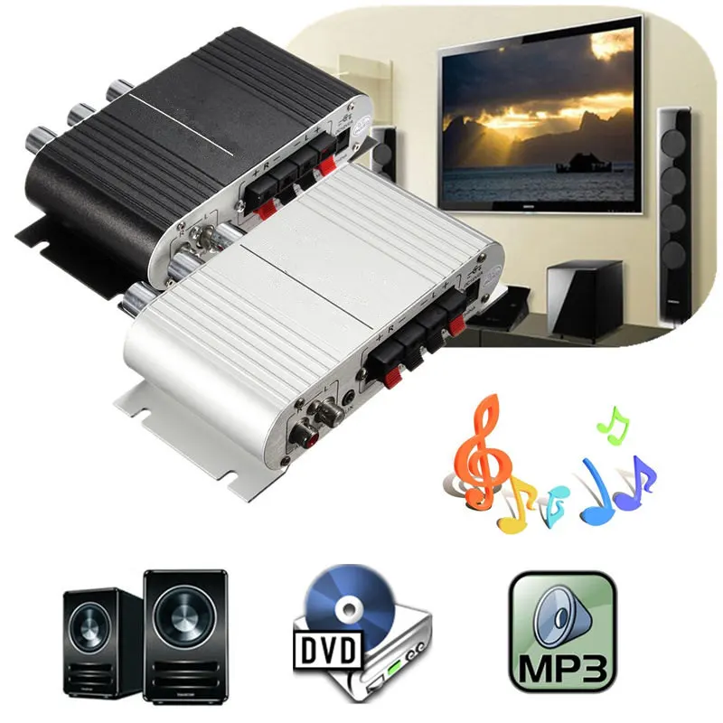 Автомобильный усилитель 12V Мини Hi-Fi 2,1 автомобильный усилитель MP3 MP4 стерео аудио плеер Авто звуковой разъем Усилитель-сабвуфер для mp3 PC DVD проигрыватель компакт-дисков