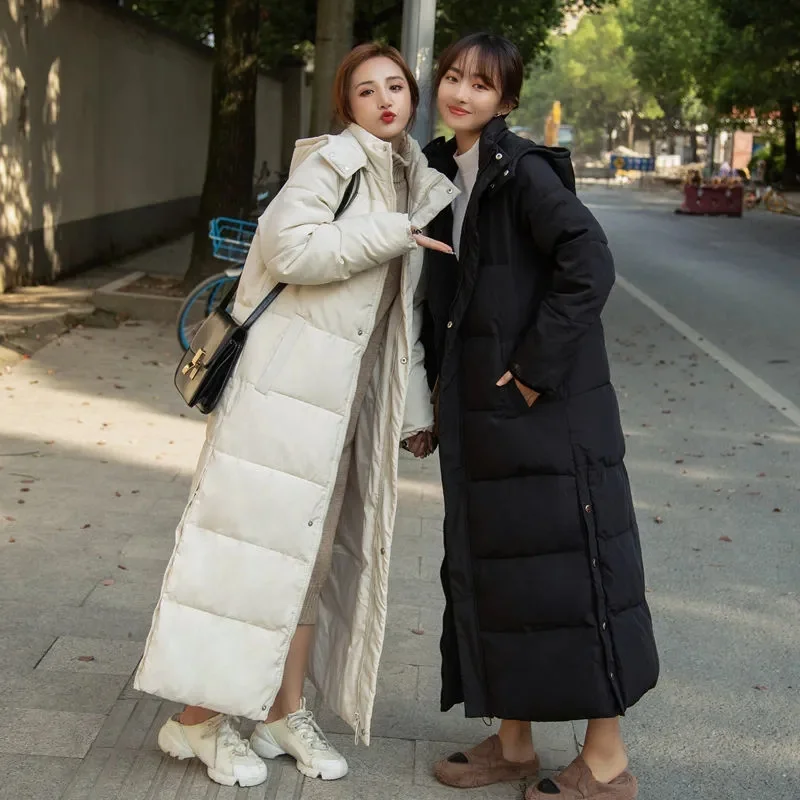 Long Padded Jacket Women 2021 Winter New Loose Down Padded Jacket Student Art test Over The Knee Coat