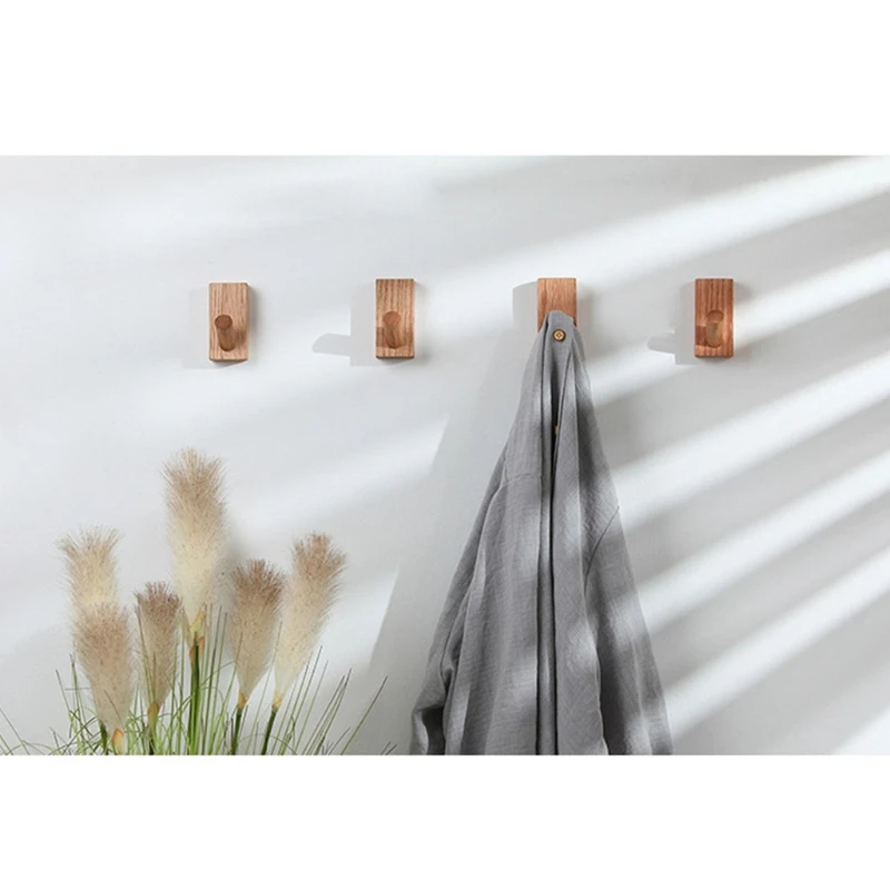 

4pcs Natural Wooden Coat Towel Robe Hooks Wall Mounted Decorative Hanging Rack Q1FD