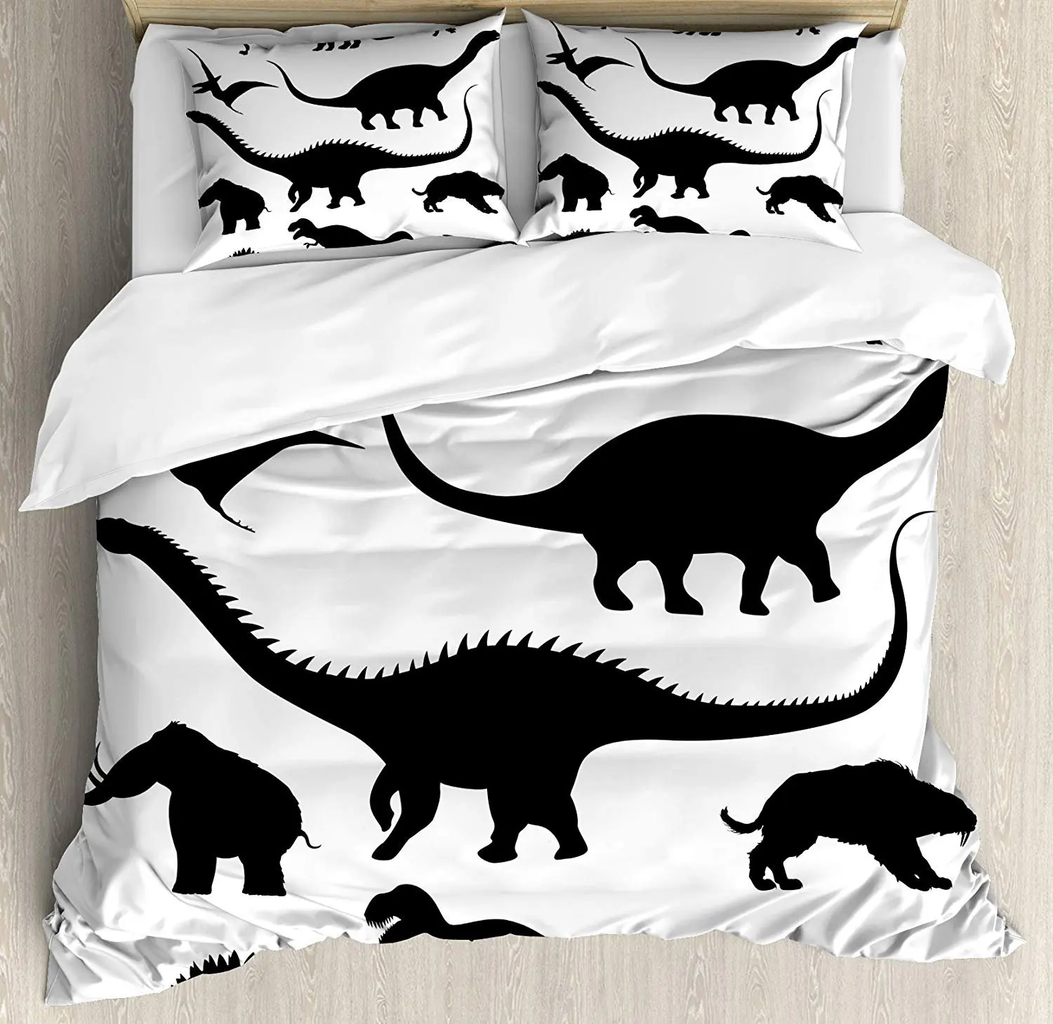 

Dinosaur Bedding Set Various Black Dino Silhouettes Jurassic Evolution Extinction Predator Animals Duvet Cover Bed Set