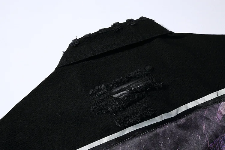 ABOORUN забавные инопланетяные Печатные джинсовые куртки мужские оверсайз Лоскутные Джинсовые куртки хип хоп хлопок пальто уличная для мужчин
