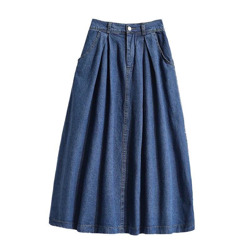 

SONDR Blue Denim Skirt Mid Length High Waisted A Line Skirts Female Pocket Design Kawaii Punk Y2k Harajuku Jupe Faldas