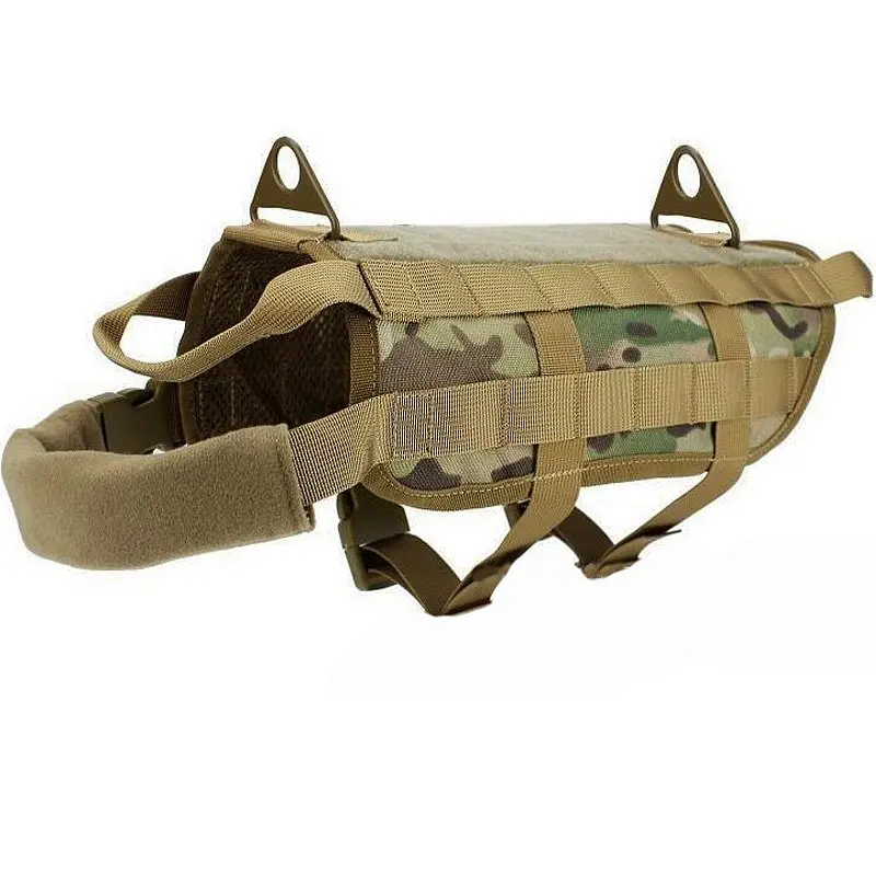 

600D Nylon Army Tactical camouflage Dog Vest Training Gear Service Dog Vests Hunting Molle Adjustable Dog Harness with Handle