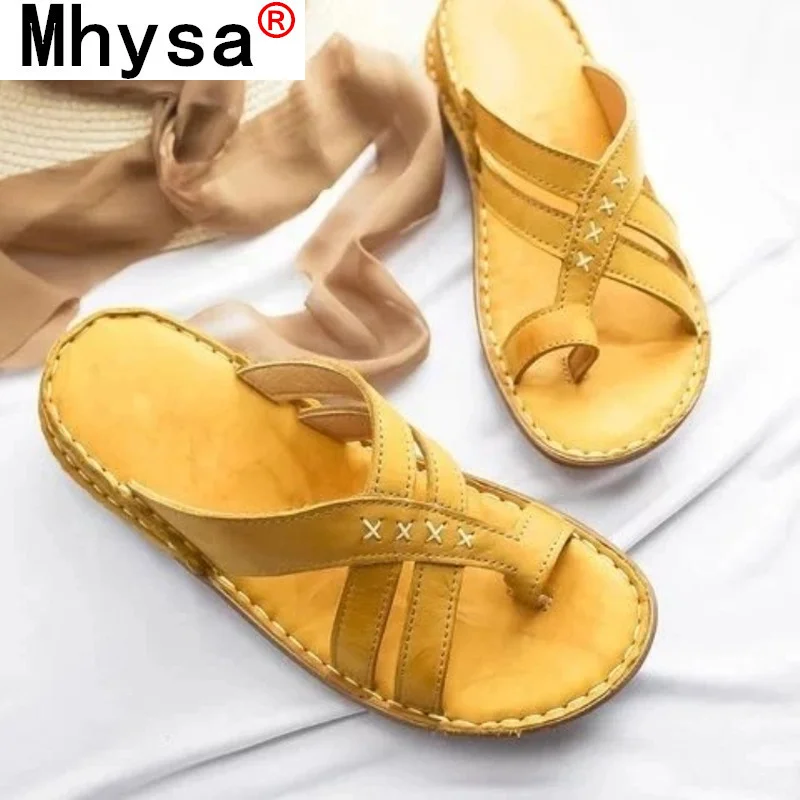 

Summer Women Sandals 2021 New Fashion Women PU Leather Outdoor Comfortable Pinch Casual Sandals Flat Open Toe Beach Sandals