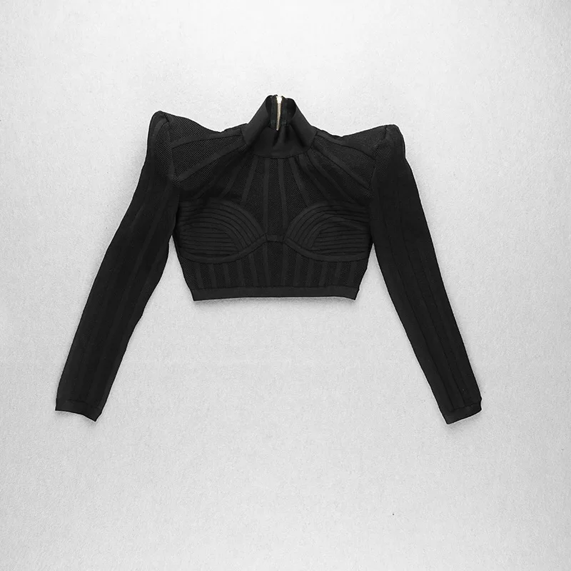 

Fashion Spring 2021 Long Sleeve High Waist Knitted Bandage Women Top Celebrity Party Club Wear Top Women Shirt Blouser