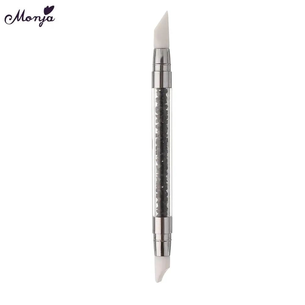 Monja двухсторонняя кисть со стразами и кристаллами для дизайна ногтей силиконовая