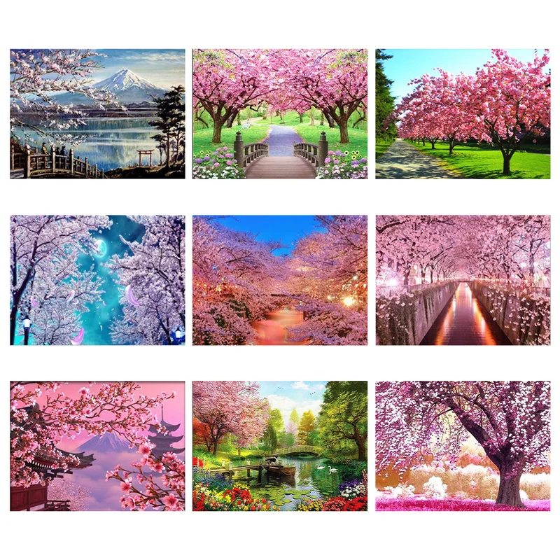 

5D Diamond Painting Full Drill Cherry Blossoms Rhinestones Pictures for Home Decorations