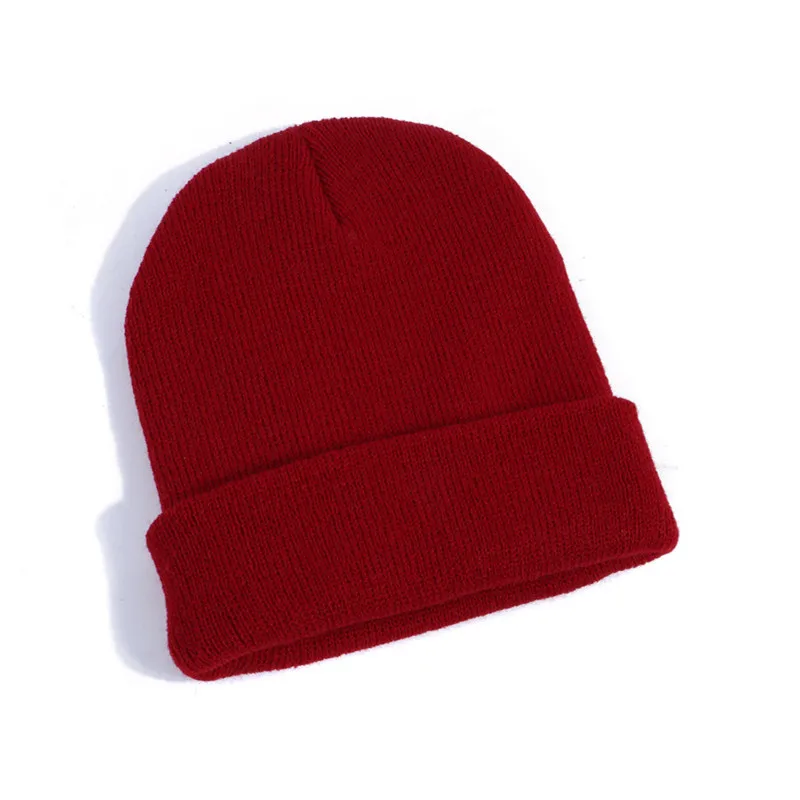 Dark red Милые зимние шапки бини вязанные одноцветные модные шапки осень зима унисекс теплая шапка s Дамская Повседневная Хип-хоп шапка с вышивкой - Цвет: Dark red