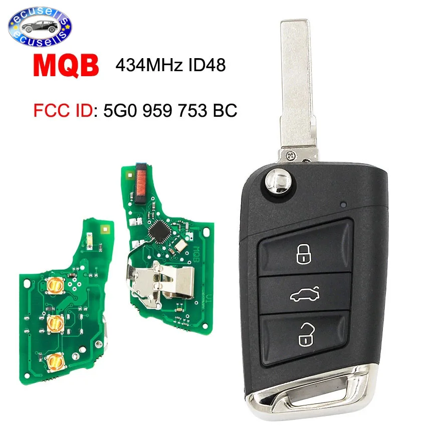 Складной автомобильный ключ брелок с 3 кнопками 434 МГц чипом ID48 для Volkswagen Skoda Octavia A7