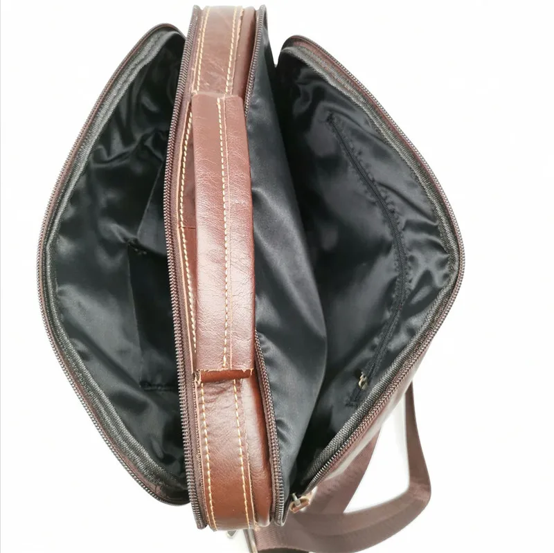 Fashion retro high quality natural real leather youth brown portable briefcase outdoor work lawyer laptop Shoulder Messenger Bag