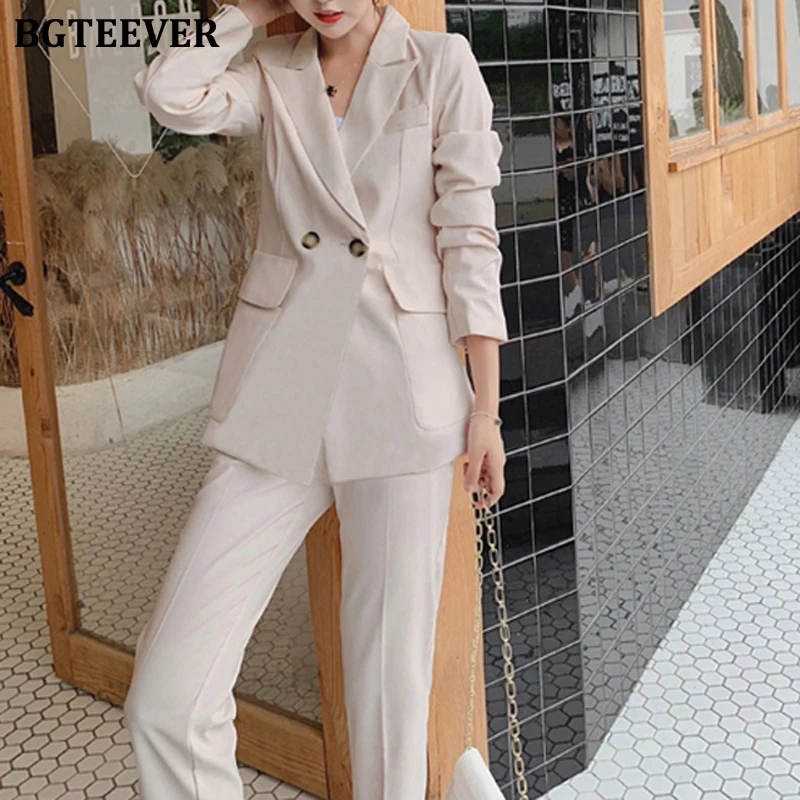 

BGTEEVER Fashion Blazer Set Office Ladies 2 Pieces Set Notched Collar Women Blazer & High Waist Suit Pants 2020 Female Pant Suit