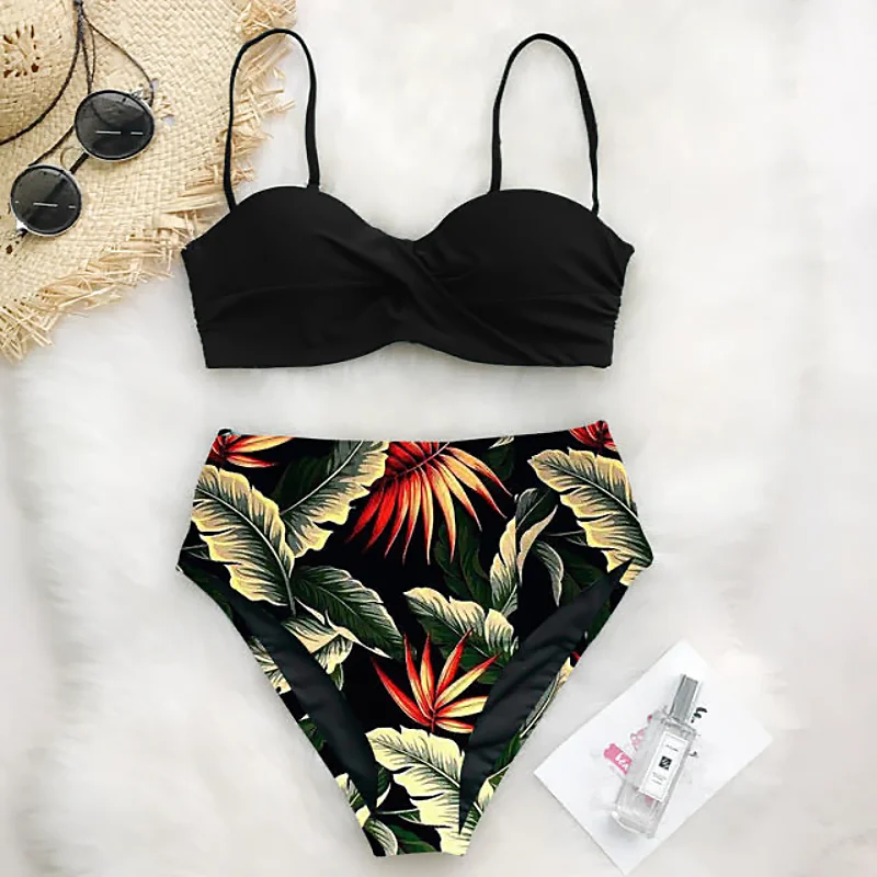 

High Waist Print Swimsuit Women 2021 Swimwear New Push Up Bikini Set Sexy 2 Piece Suit Swimsuit Beachwear Swimming Suit Woman