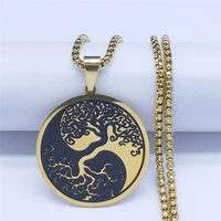 yin yang gossip tree of life stainless steel long necklaces gold color muslim islam necklaces jewelry arbre de vie n726s02