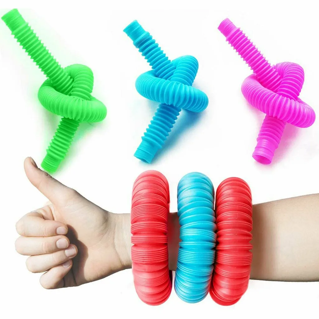 Juguetes sensoriales coloridos para aliviar el estr&eacute;s, tubo de pl&aacute;stico el&aacute;stico, corrugado, telesc&oacute;pico, tubo de ventilaci&oacute;n-2