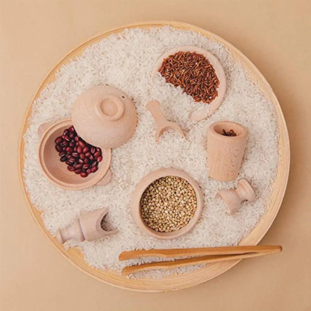 

9 Pieces Realistic Kitchen Cookware Wood Pot Dish Utensils for Kids Pretend Game Learning Play House Kits Birthday Gift