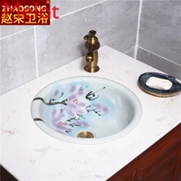 european style ceramic semi embedded wash basin household round table basin bathroom washbasin creative idyllic style