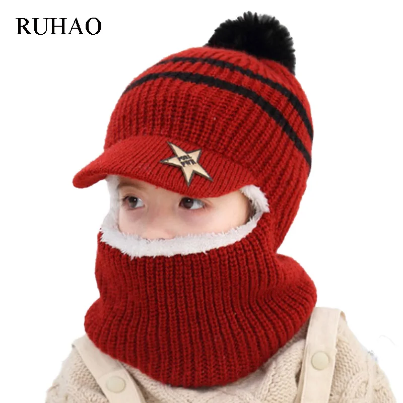 

Детские зимние шапки с ушками для девочек и мальчиков, Детские теплые шапки, комплект с шарфом, детская шапочка, трикотажная Милая шапка для ...