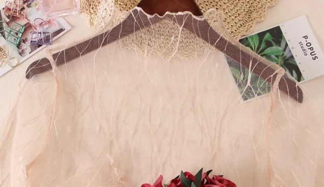 Прозрачная Кружевная нижняя рубашка женская тонкая с длинными рукавами