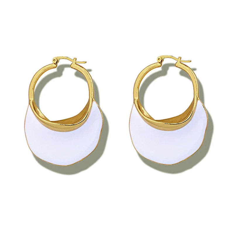 

2020 Large Hoop Earrings For Women Big White Enamel Statement Huggie Nickel Earrings Hoop