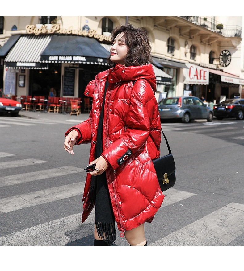 Зимняя Длинная женская пуховая куртка из белого утиного пуха новинка 2019 с