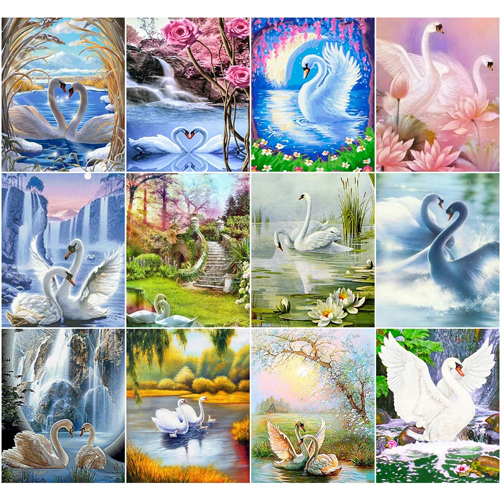 

AZQSD 40x50cm Oil Painting By Numbers Canvas Animal Handpainted Gift DIY Acrylic Paint Pictures By Numbers Swan Decor For Home