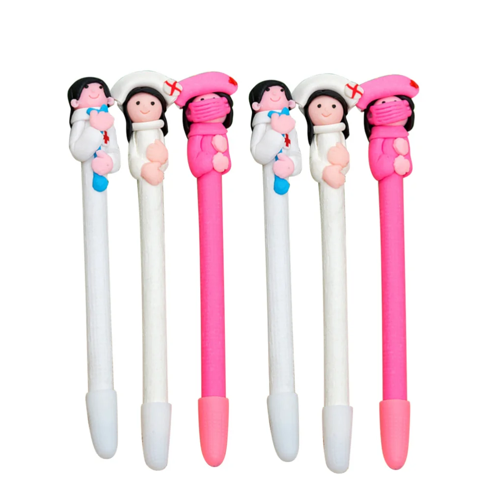 

10pcs Polymer Clay Nurse Character Ballpoint Pen Gift Pen Creative Novelty Pen Clay Angle Pen(Random