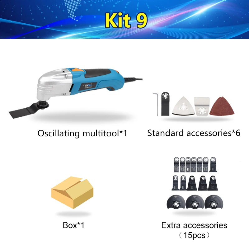 kit 9 МНОГОФУНКЦИОНАЛЬНЫЙ электроинструмент электрический триммер, Реноватор пилы 300 Вт Multimaster Осциллирующий Инструмент с ручкой, DIY обустройство дома - Цвет: kit 9